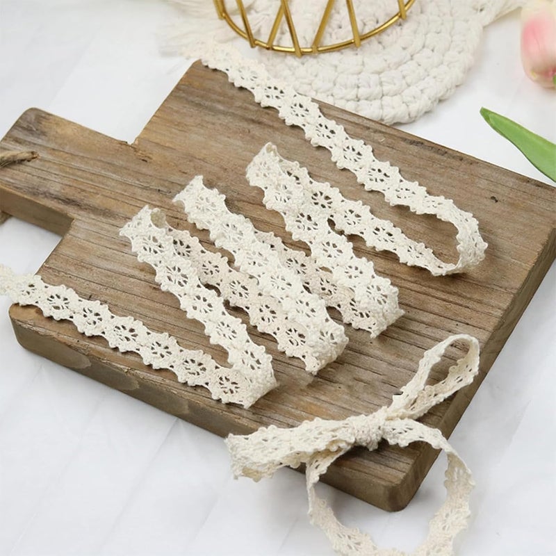 LUSTRIB 10 Yards Vintage Lace Ribbon, 0.39“ Beige Crochet Lace Trim for Sewing, Cotton Ribbon Trim for Crafts, Gift Package Wrapping, Bridal Wedding Decoration, Scrapbooking Supplies - Image 5